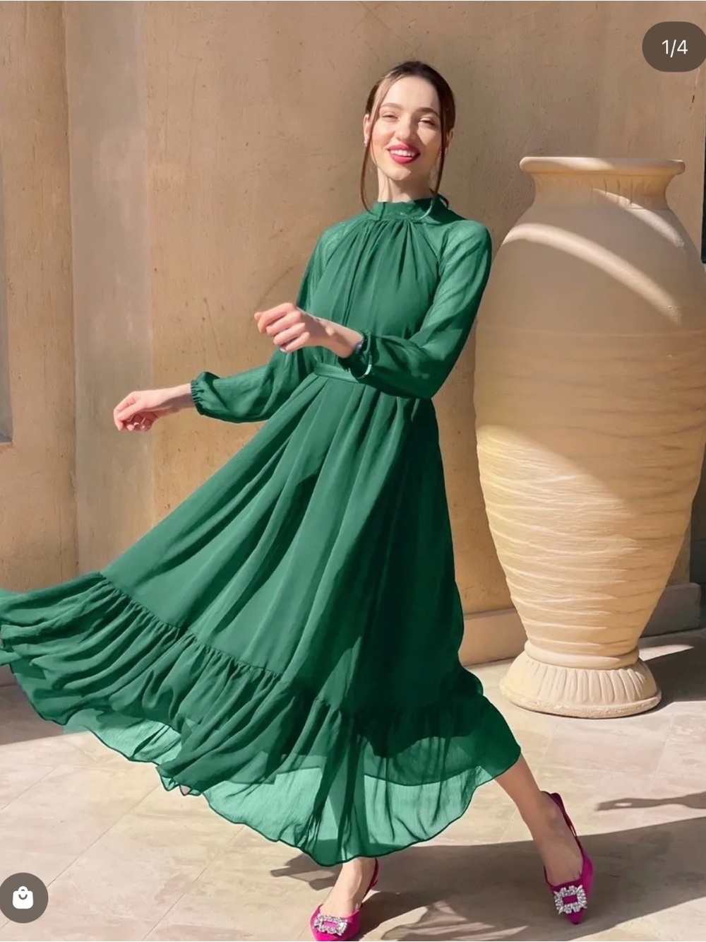 Elegant Forest Green Long Sleeve Maxi Dress